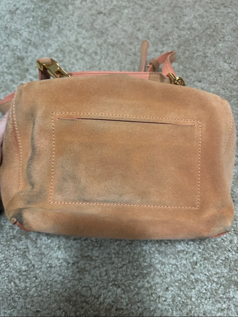 Coccinelle Suede Pink Shoulder Bag with Gold Turn-Lock - Picture 6 of 6